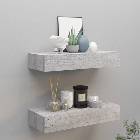 Wandschappen 2 st met lade 60x23,5x10 cm MDF betongrijs MeubelReus