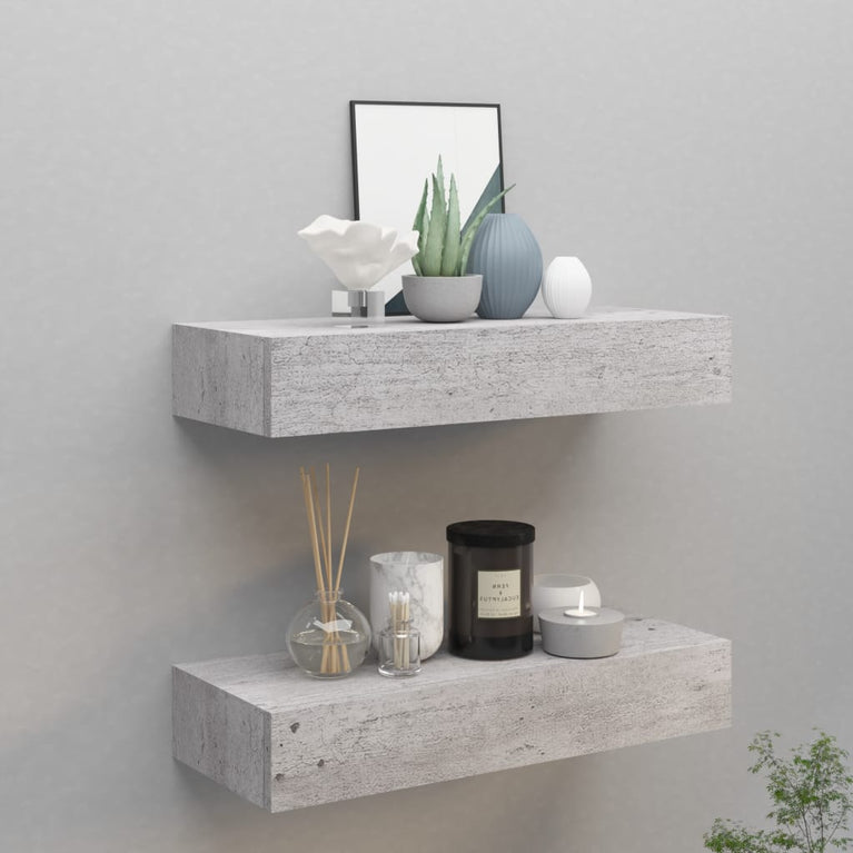 Wandschappen 2 st met lade 60x23,5x10 cm MDF betongrijs MeubelReus