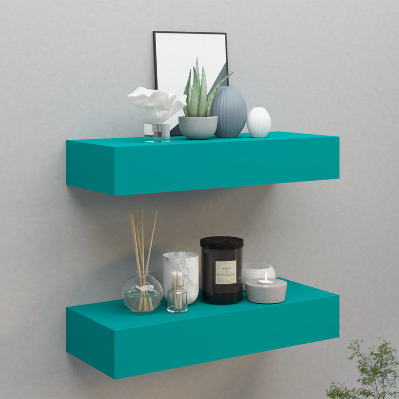 Wandschappen 2 st met lade 60x23,5x10 cm MDF blauw MeubelReus