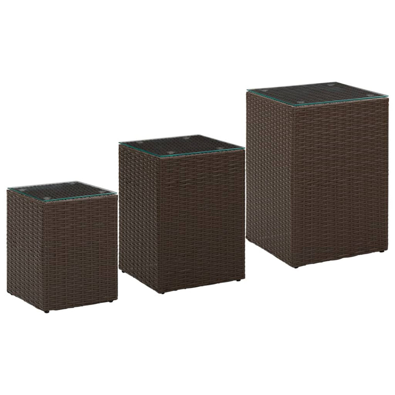 3-delige Bijzettafelset met glazen blad poly rattan bruin MeubelReus