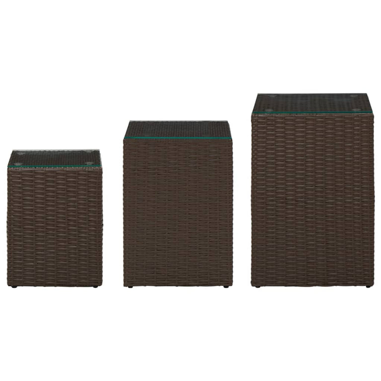 3-delige Bijzettafelset met glazen blad poly rattan bruin MeubelReus