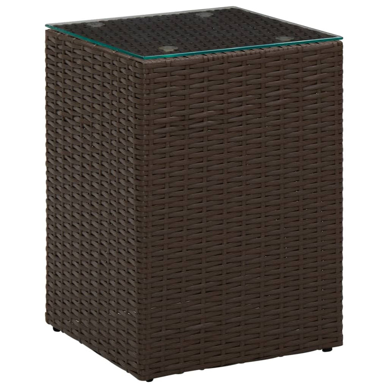 3-delige Bijzettafelset met glazen blad poly rattan bruin MeubelReus