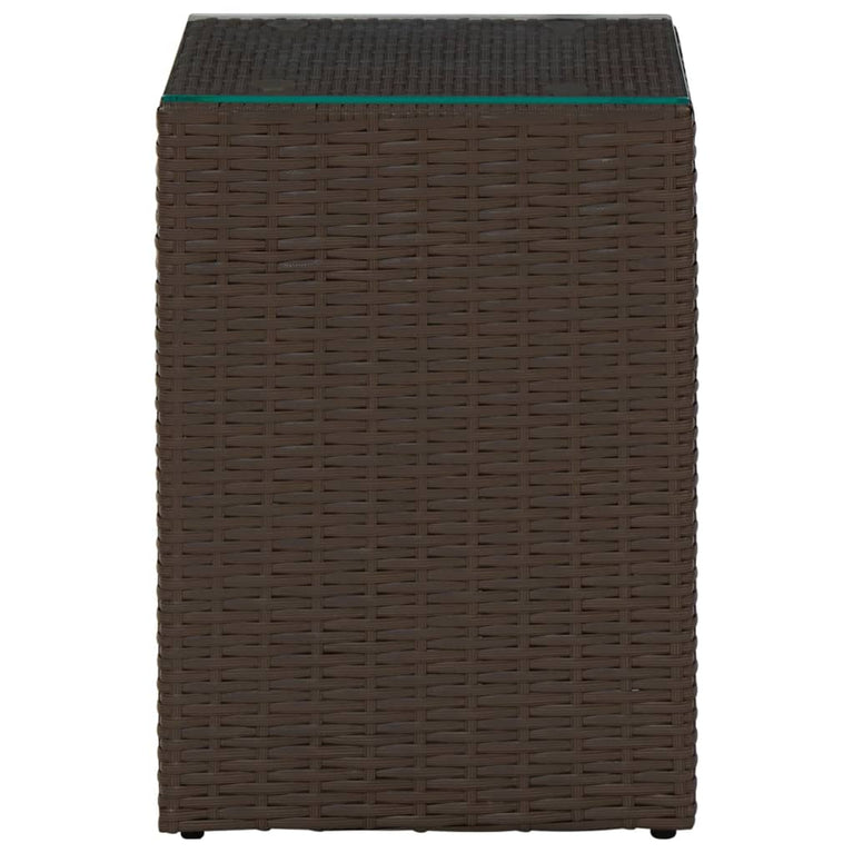 3-delige Bijzettafelset met glazen blad poly rattan bruin MeubelReus