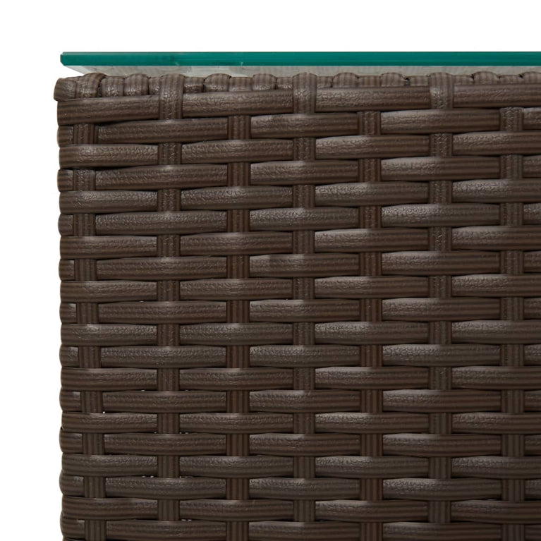 3-delige Bijzettafelset met glazen blad poly rattan bruin MeubelReus