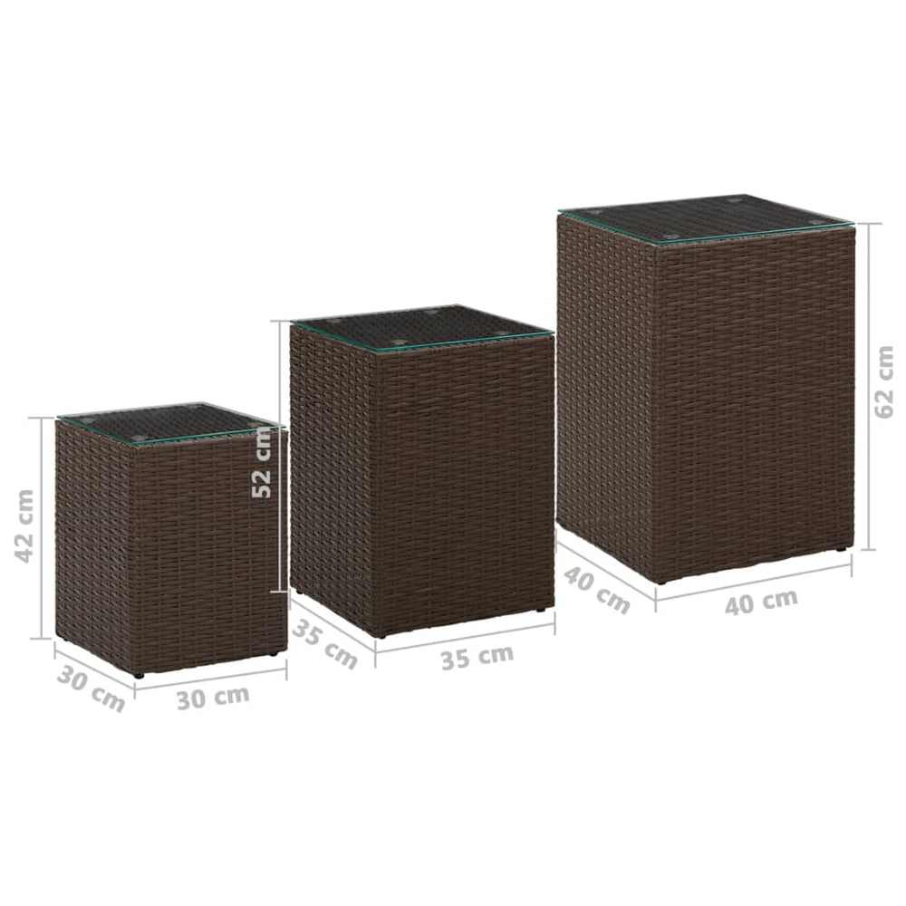 3-delige Bijzettafelset met glazen blad poly rattan bruin MeubelReus