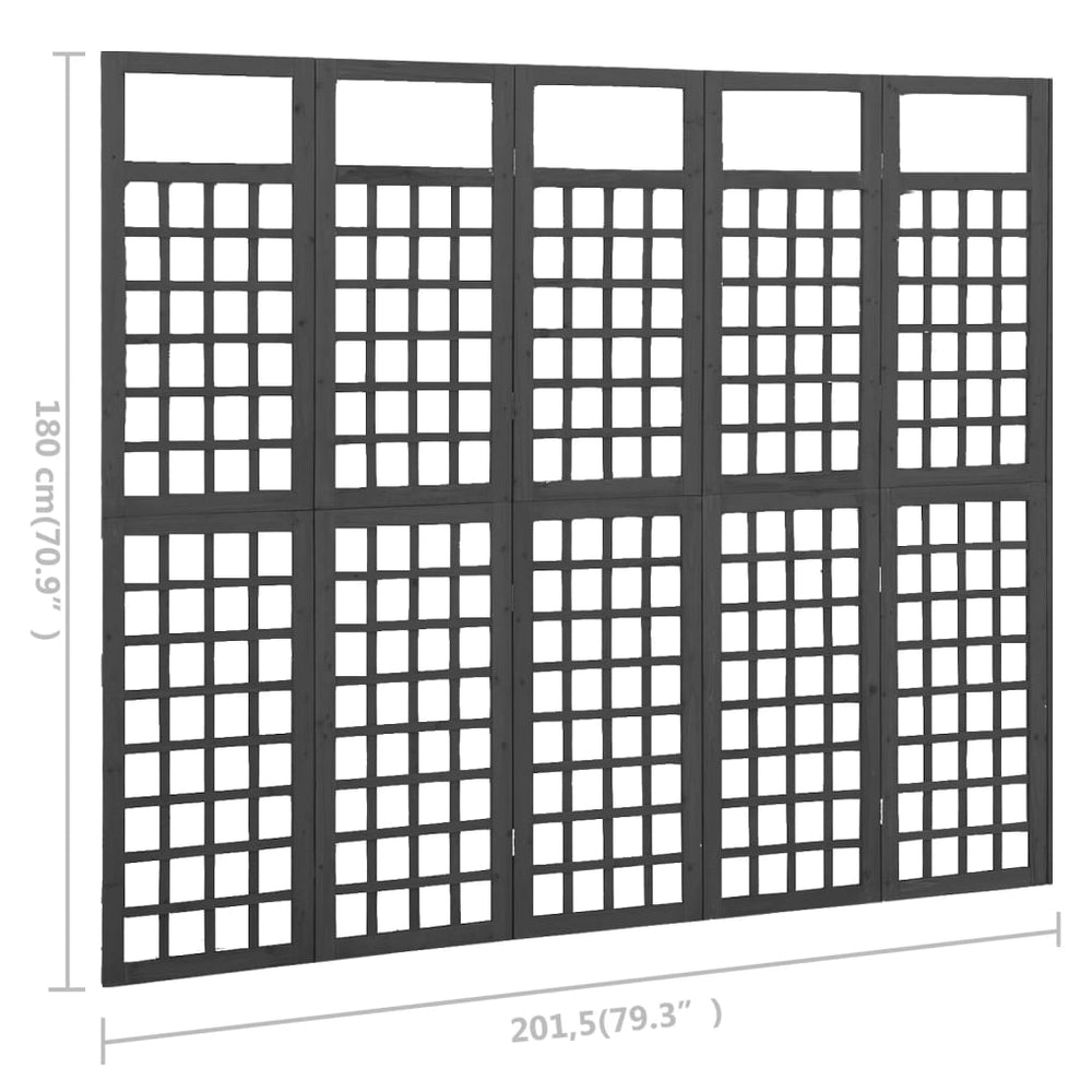 Kamerscherm/trellis met 5 panelen 201,5x180 cm vurenhout zwart MeubelReus