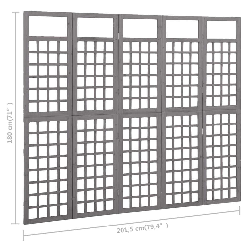Kamerscherm/trellis met 5 panelen 201,5x180 cm vurenhout grijs MeubelReus