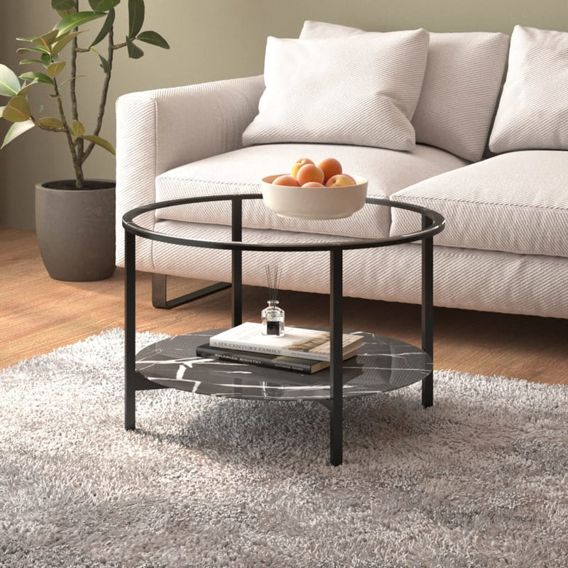 Salontafel 70 cm gehard glas zwart en zwartmarmer MeubelReus
