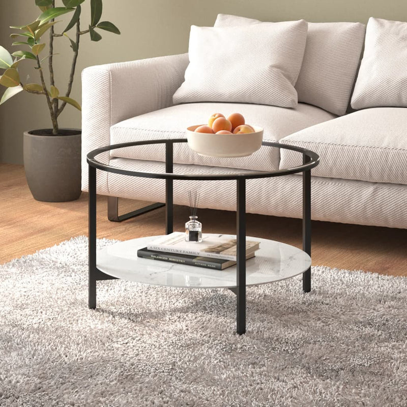 Salontafel 70 cm gehard glas zwart en witmarmer MeubelReus