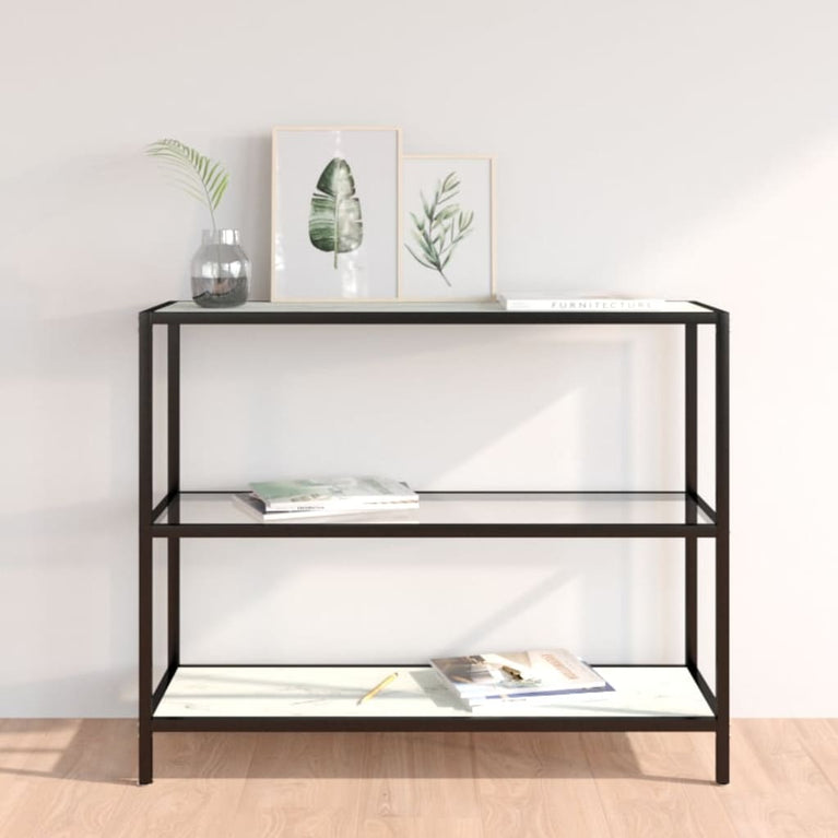 Schap 100x36x90 cm gehard glas transparant en witmarmerkleurig MeubelReus