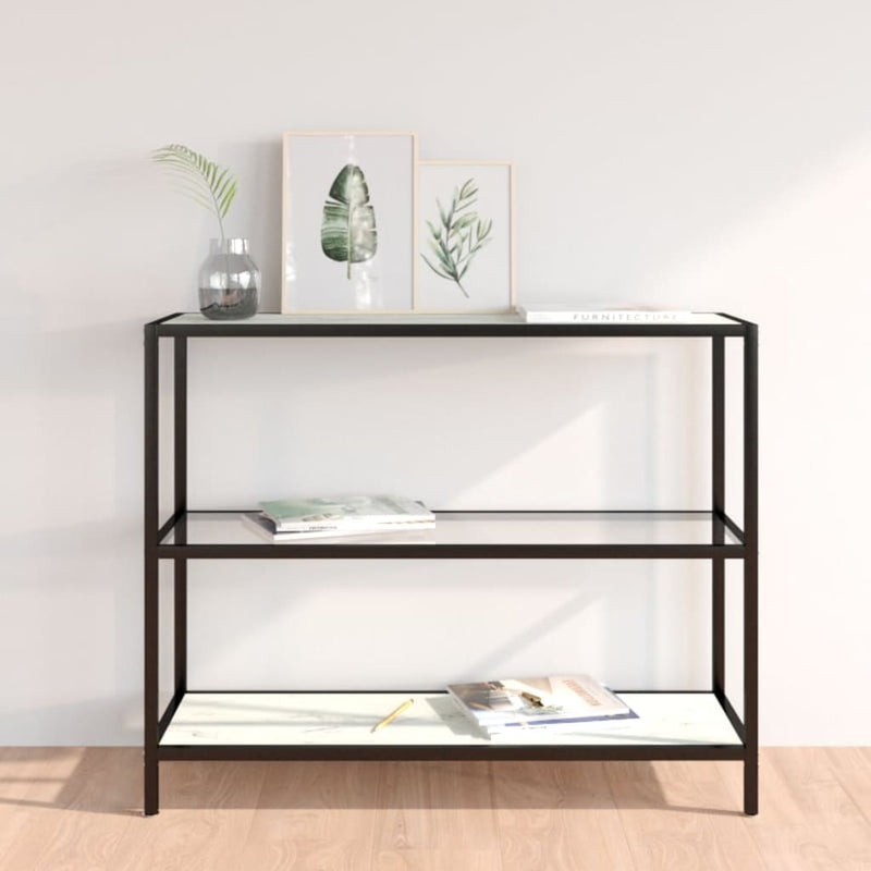 Schap 100x36x90 cm gehard glas transparant en witmarmerkleurig MeubelReus