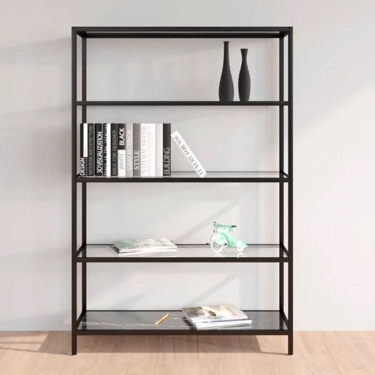 Schap 100x36x168 cm gehard glas zwartmarmerkleur en transparant MeubelReus