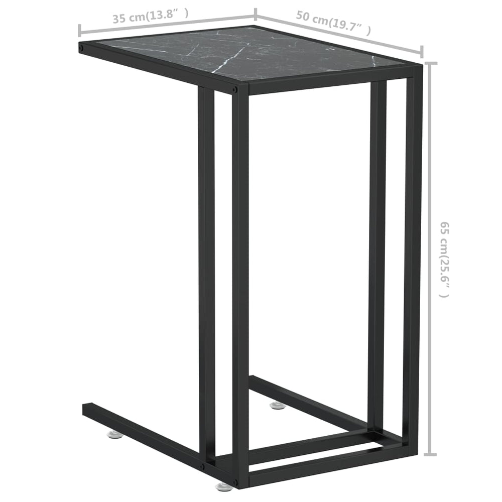 Computer bijzettafel 50x35x65 cm gehard glas zwartmarmerkleurig MeubelReus