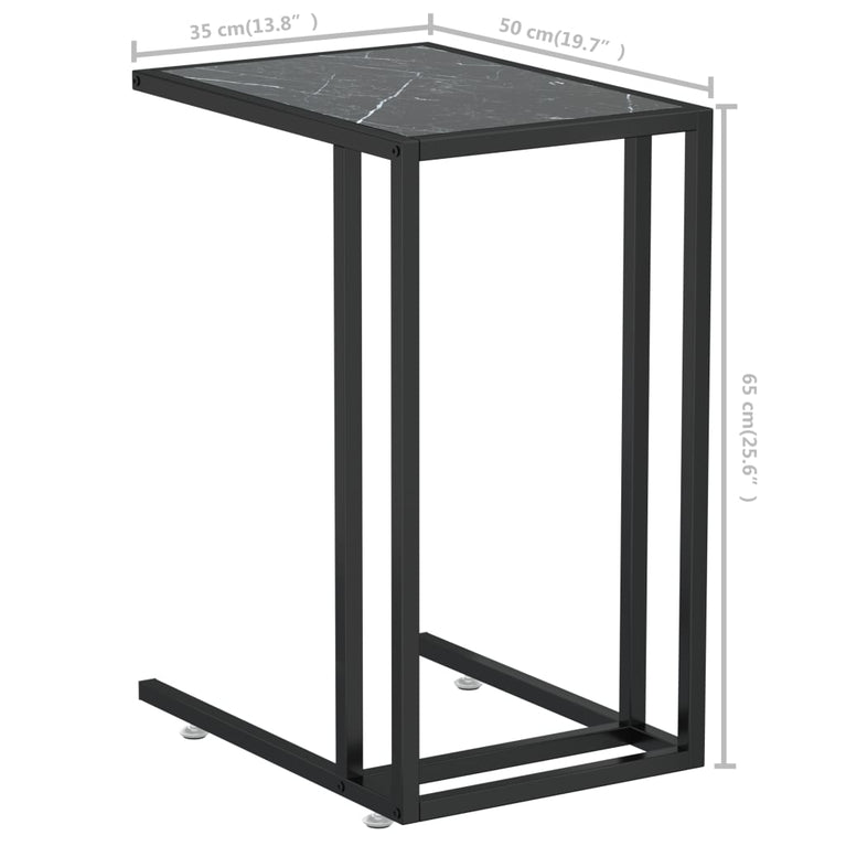 Computer bijzettafel 50x35x65 cm gehard glas zwartmarmerkleurig MeubelReus