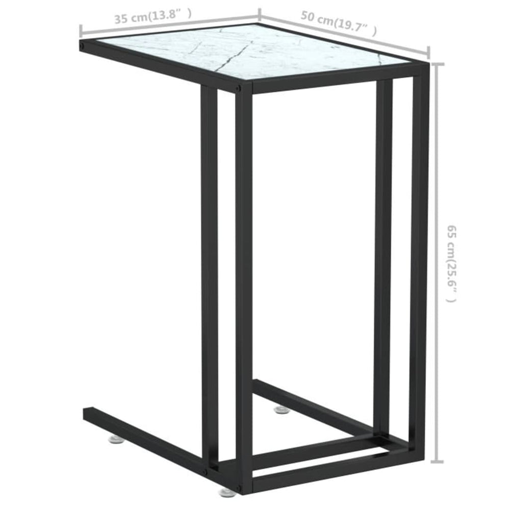 Computer bijzettafel 50x35x65 cm gehard glas witmarmerkleurig MeubelReus