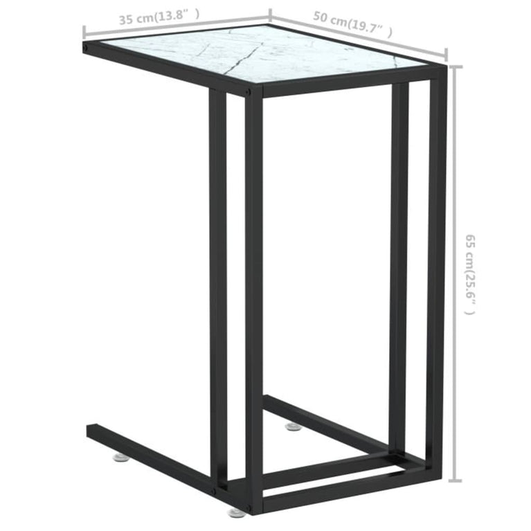 Computer bijzettafel 50x35x65 cm gehard glas witmarmerkleurig MeubelReus