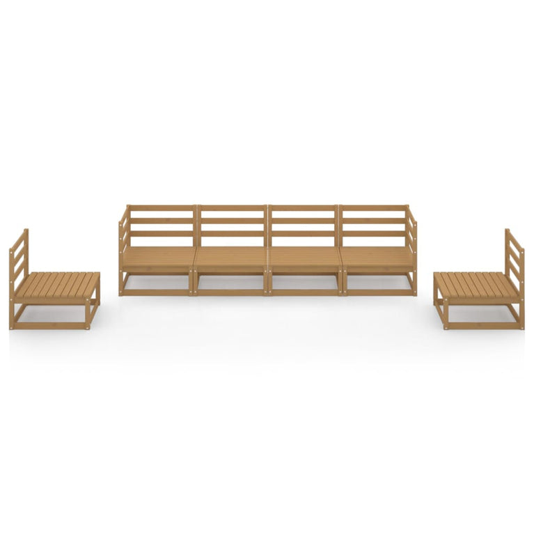 6-delige Loungeset massief grenenhout honingbruin