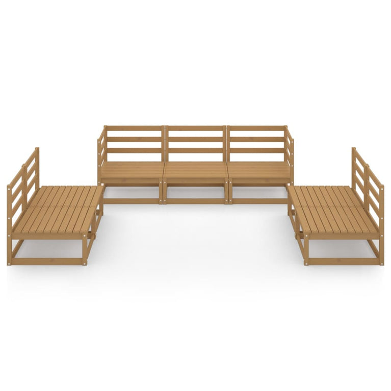 7-delige Loungeset massief grenenhout honingbruin