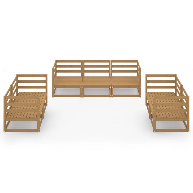 7-delige Loungeset massief grenenhout honingbruin