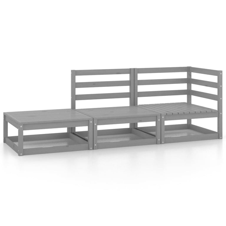3-delige Loungeset massief grenenhout grijs MeubelReus