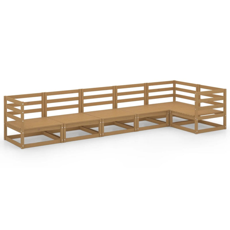 6-delige Loungeset massief grenenhout honingbruin