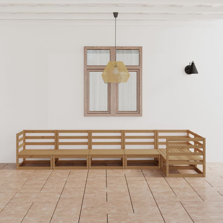 6-delige Loungeset massief grenenhout honingbruin