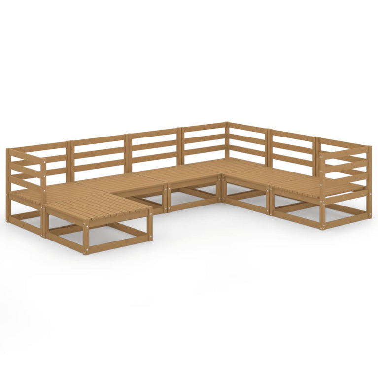 7-delige Loungeset massief grenenhout honingbruin