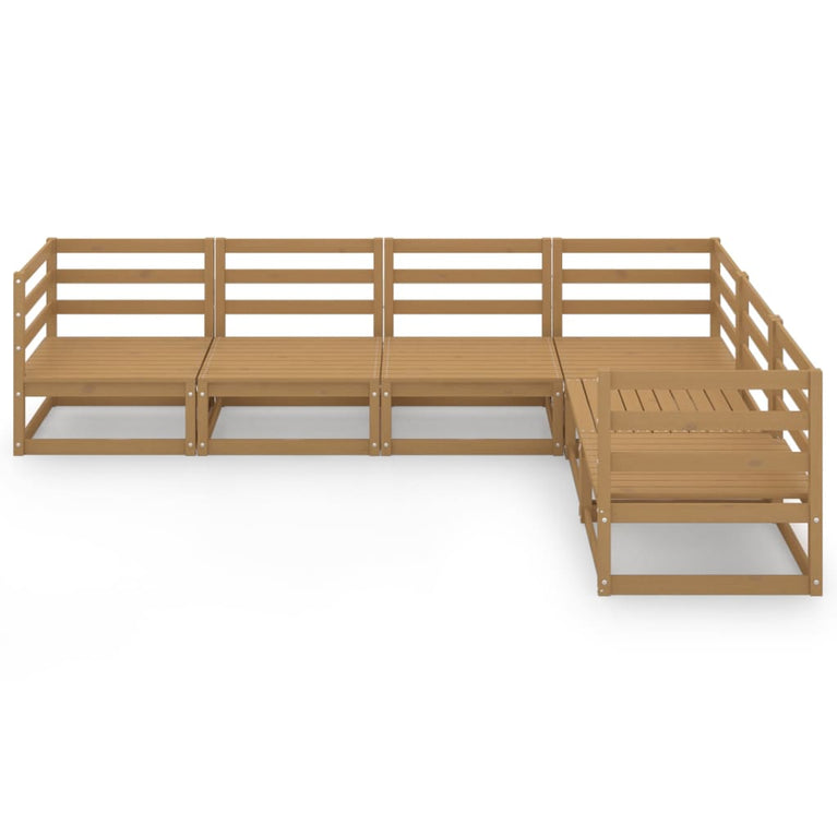 6-delige Loungeset massief grenenhout honingbruin