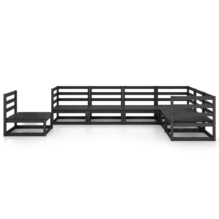 7-delige Loungeset massief grenenhout zwart