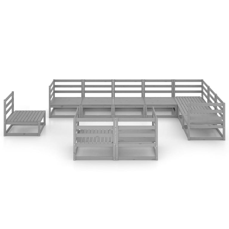 10-delige Loungeset massief grenenhout grijs