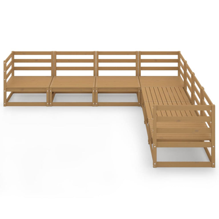 7-delige Loungeset massief grenenhout honingbruin