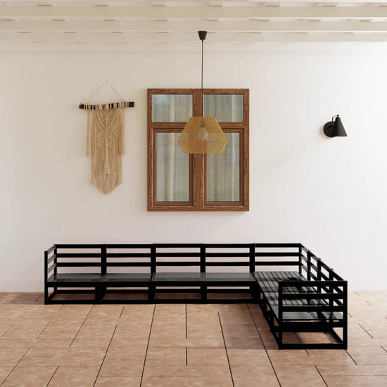 8-delige Loungeset massief grenenhout zwart MeubelReus