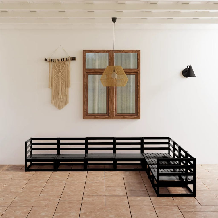 8-delige Loungeset massief grenenhout zwart MeubelReus