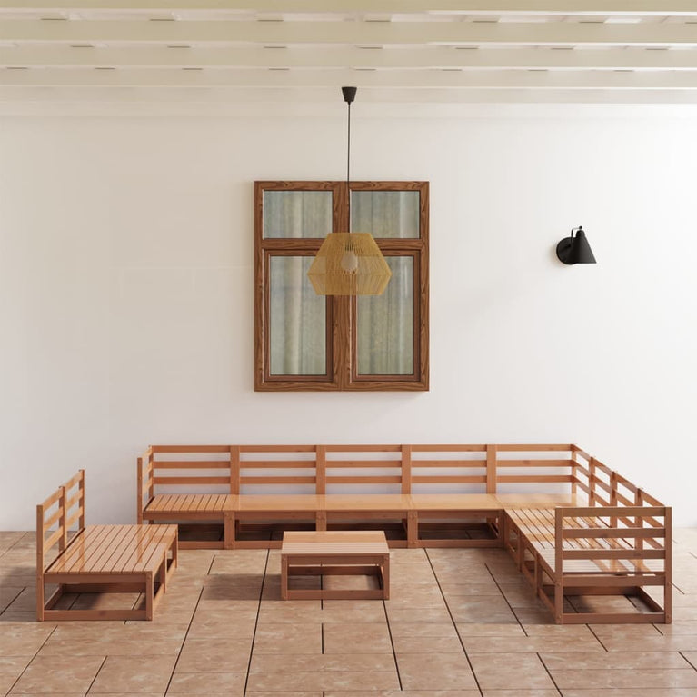 11-delige Loungeset massief grenenhout honingbruin