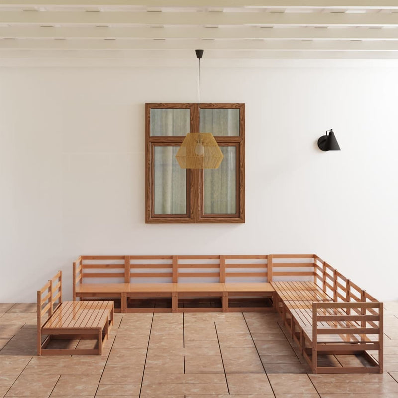 11-delige Loungeset massief grenenhout honingbruin