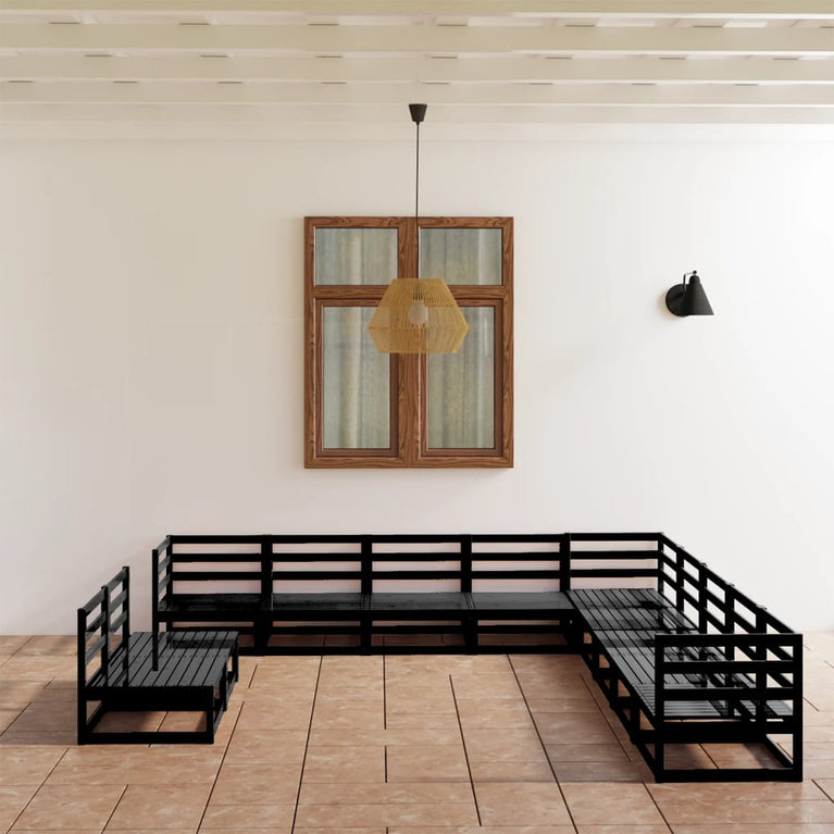 11-delige Loungeset massief grenenhout zwart