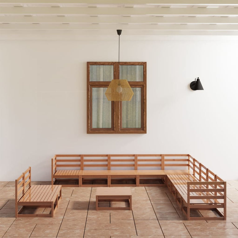 12-delige Loungeset massief grenenhout honingbruin