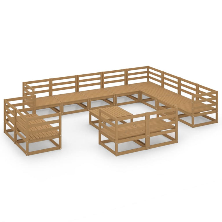 13-delige Loungeset massief grenenhout honingbruin