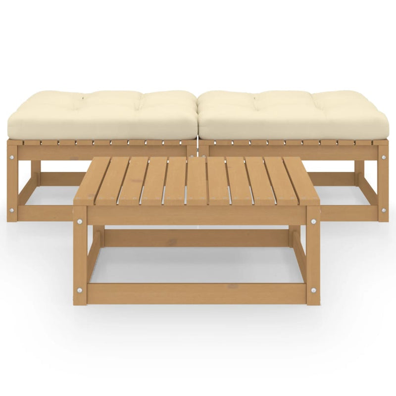 3-delige Loungeset met kussens massief grenenhout