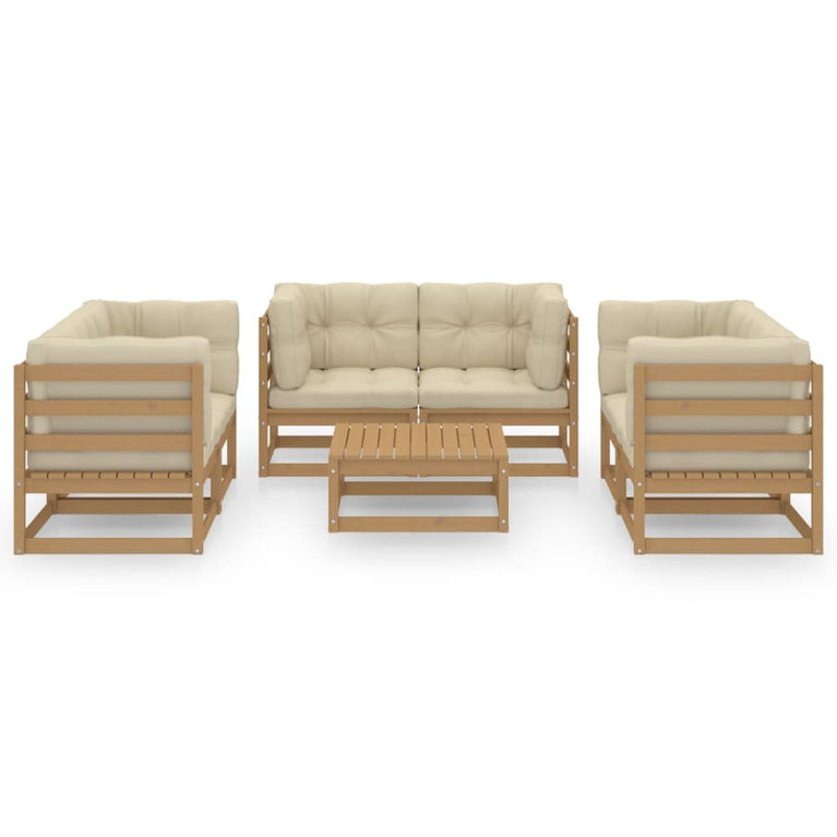 7-delige Loungeset met kussens massief grenenhout