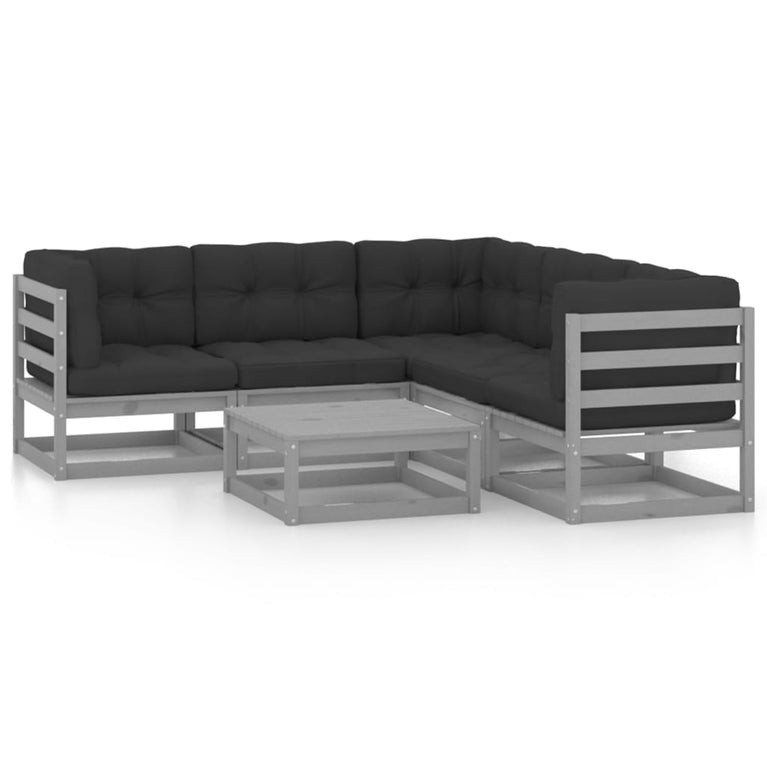 6-delige Loungeset met kussens massief grenenhout