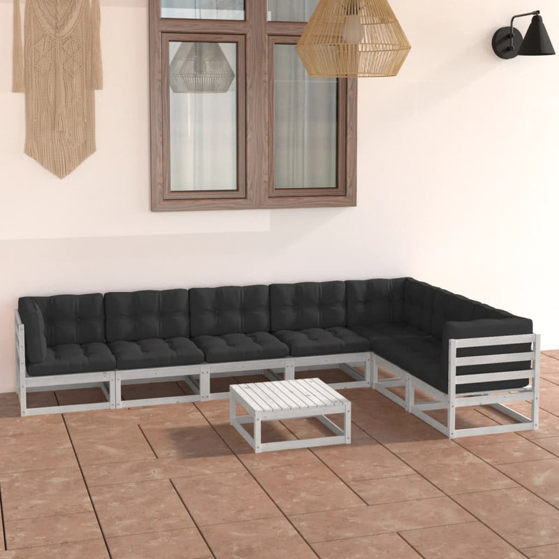 8-delige Loungeset met kussens massief grenenhout wit 