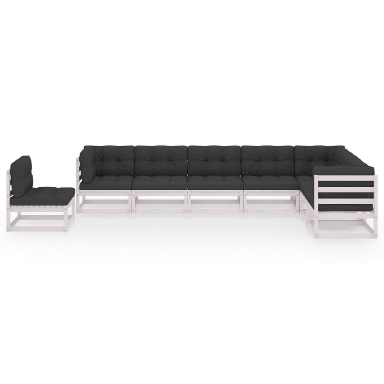 8-delige Loungeset met kussens massief grenenhout wit 