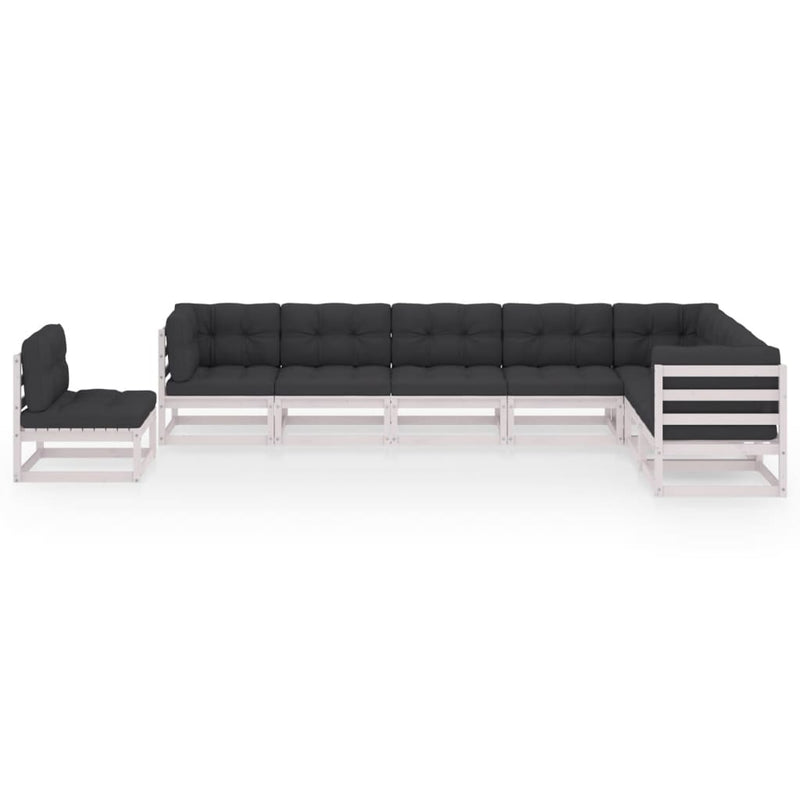 8-delige Loungeset met kussens massief grenenhout wit 