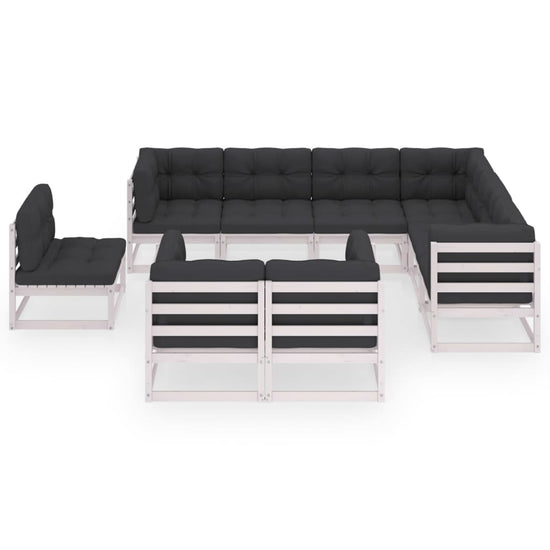 9-delige Loungeset met kussens massief grenenhout wit MeubelReus