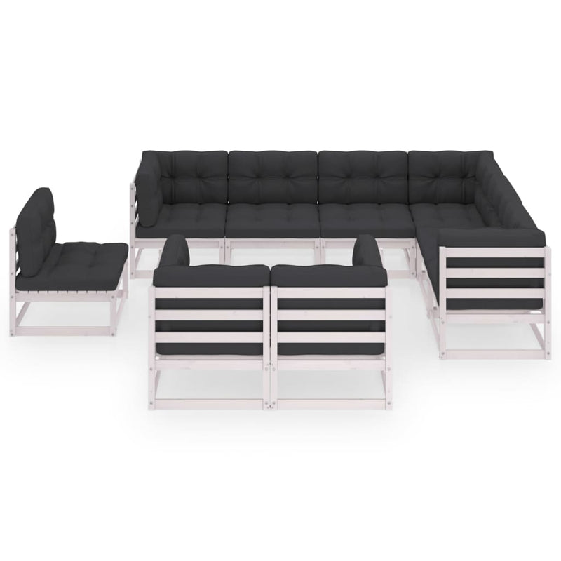 9-delige Loungeset met kussens massief grenenhout wit MeubelReus