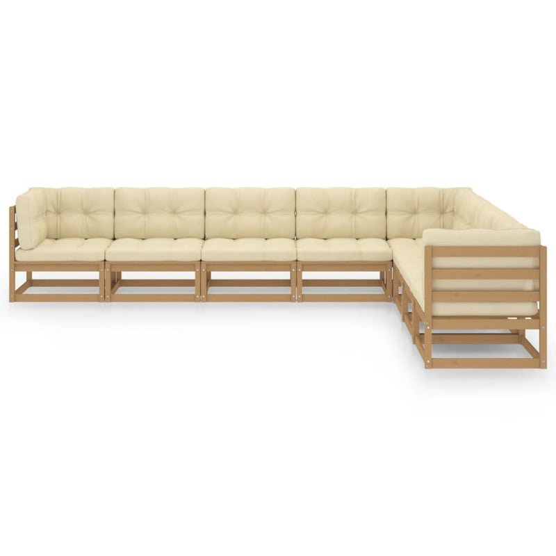 8-delige Loungeset met kussens massief grenenhout honingbruin 