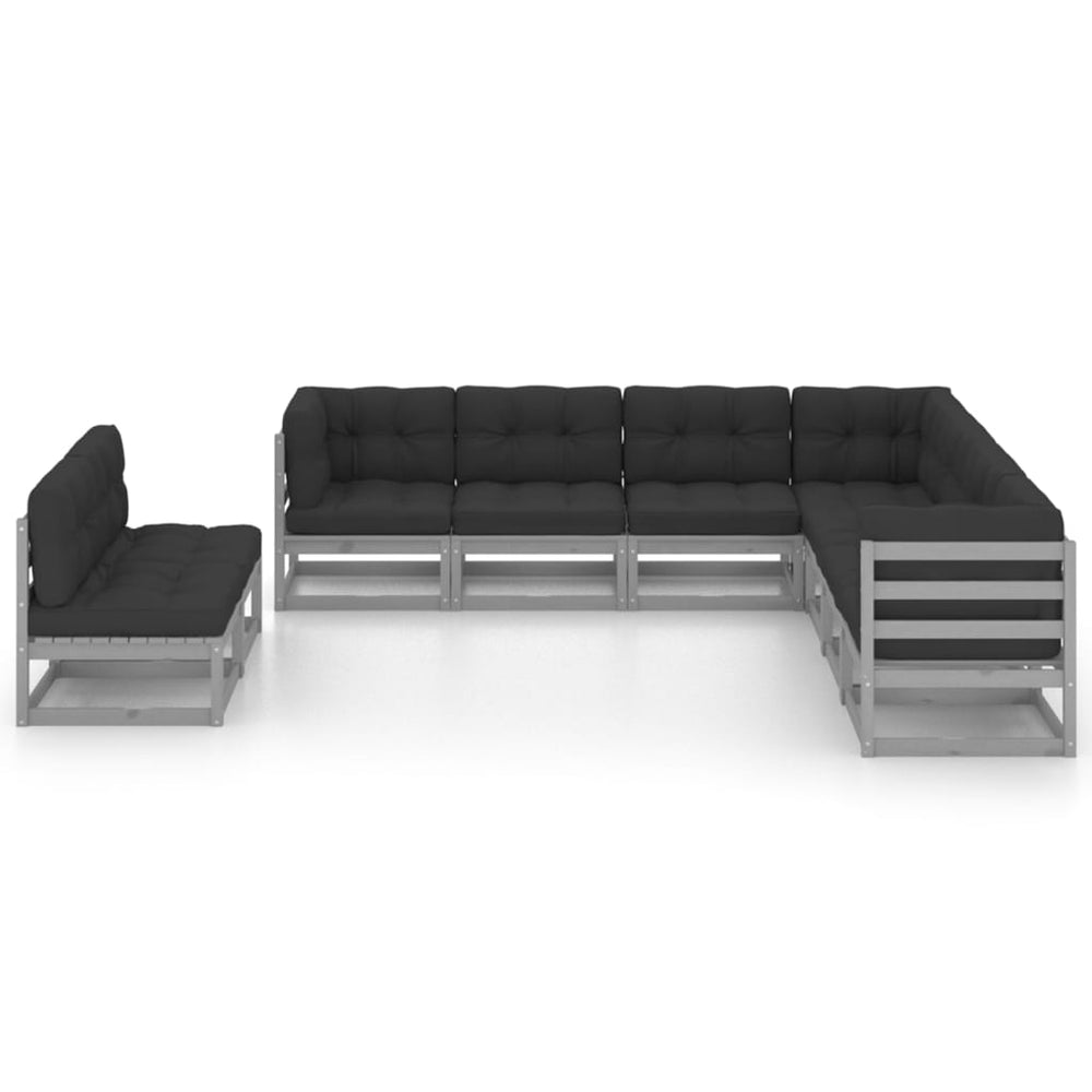 9-delige Loungeset met kussens massief grenenhout grijs MeubelReus