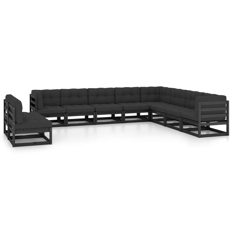 10-delige Loungeset met kussens massief grenenhout zwart MeubelReus