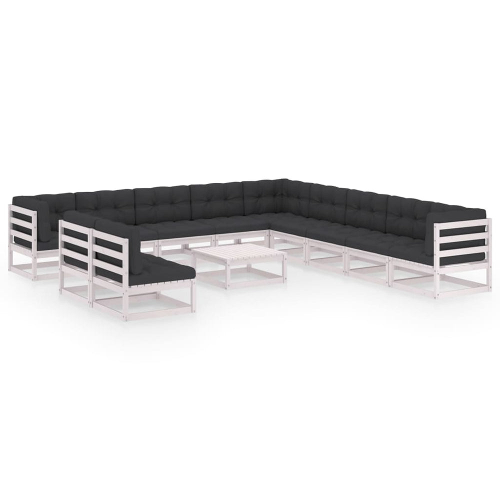 12-delige Loungeset met kussens massief grenenhout wit MeubelReus